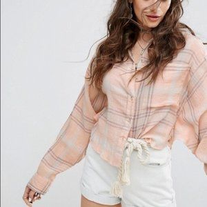 6 for $35 / FREE PEOPLE Cutie Plaid Orange Button